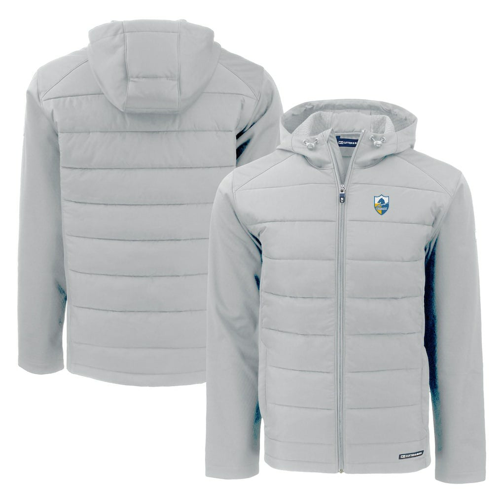 Los Angeles Chargers Cutter & Buck Throwback Evoke Hybrid Eco Softshell Recycled Full-Zip Hoodie Jacket Gray | NFL