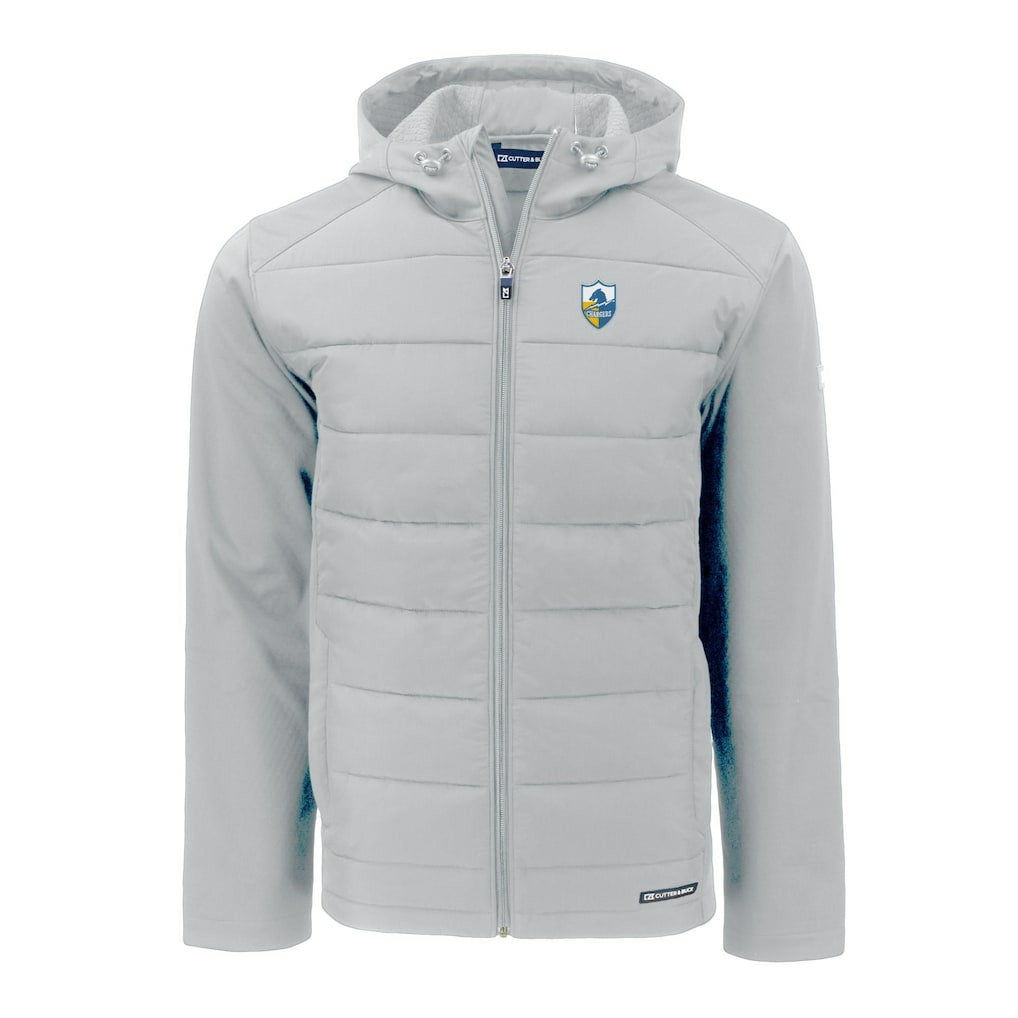 Los Angeles Chargers Cutter & Buck Throwback Evoke Hybrid Eco Softshell Recycled Full-Zip Hoodie Jacket Gray | NFL