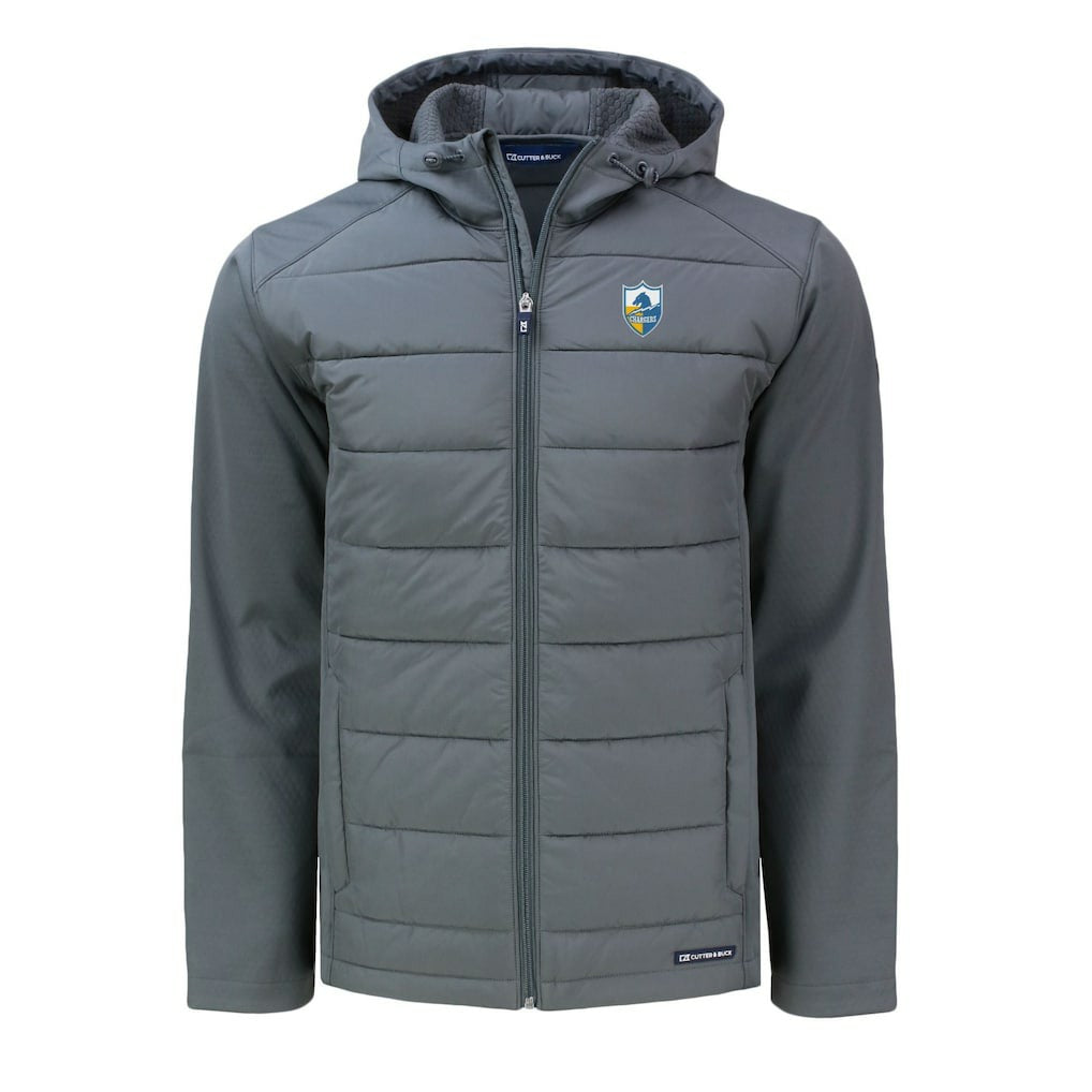 Los Angeles Chargers Cutter & Buck Throwback Evoke Hybrid Eco Softshell Recycled Full-Zip Hoodie Jacket Gray | NFL