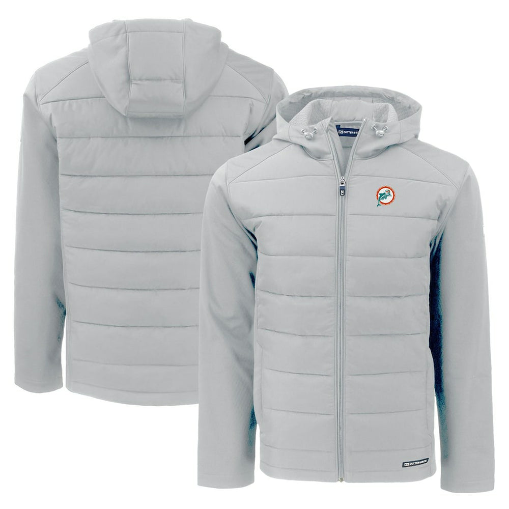 Miami Dolphins Cutter & Buck Throwback Evoke Hybrid Eco Softshell Recycled Full-Zip Hoodie Jacket Gray | NFL