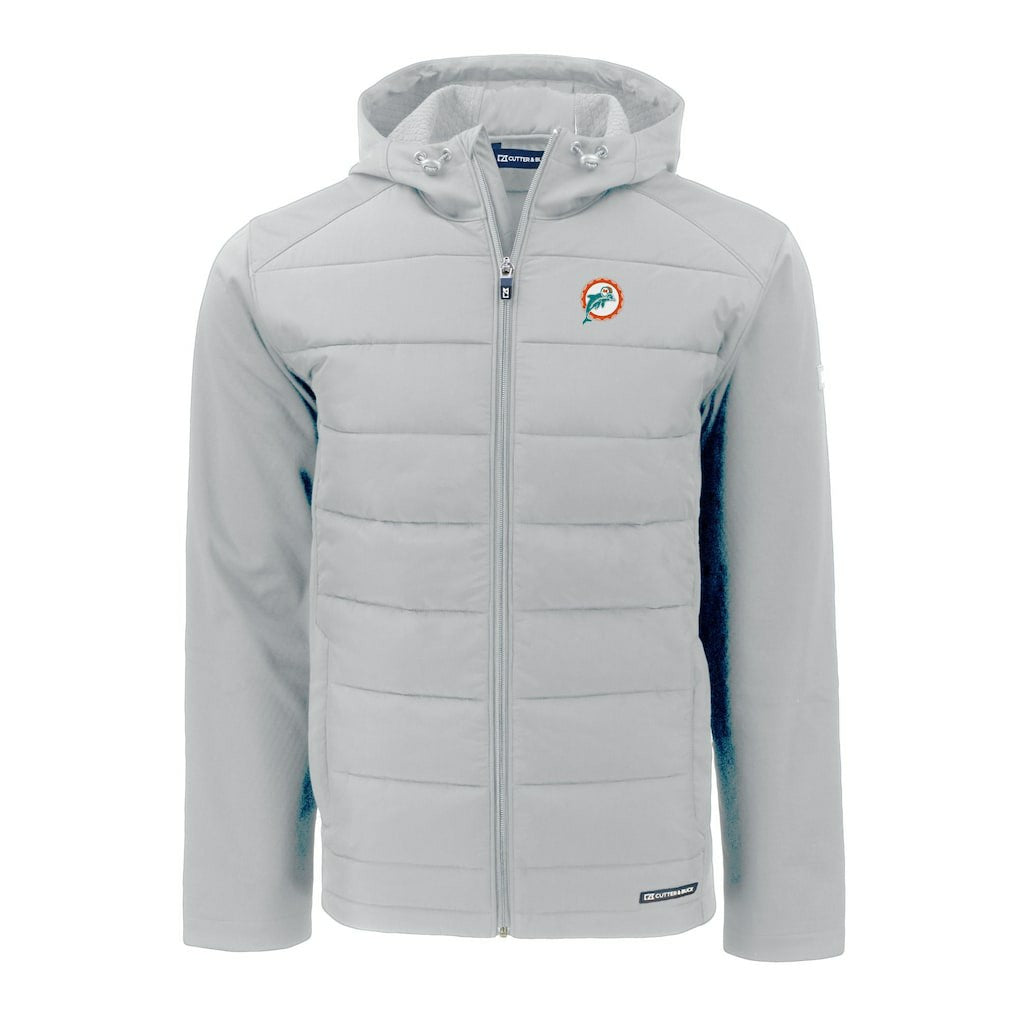 Miami Dolphins Cutter & Buck Throwback Evoke Hybrid Eco Softshell Recycled Full-Zip Hoodie Jacket Gray | NFL