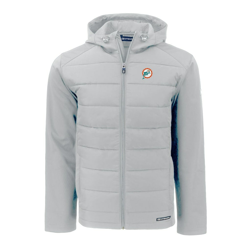 Miami Dolphins Cutter & Buck Throwback Evoke Hybrid Eco Softshell Recycled Full-Zip Hoodie Jacket Gray | NFL