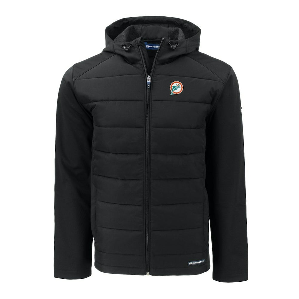 Miami Dolphins Cutter & Buck Throwback Evoke Hybrid Eco Softshell Recycled Full-Zip Hoodie Jacket Black | NFL
