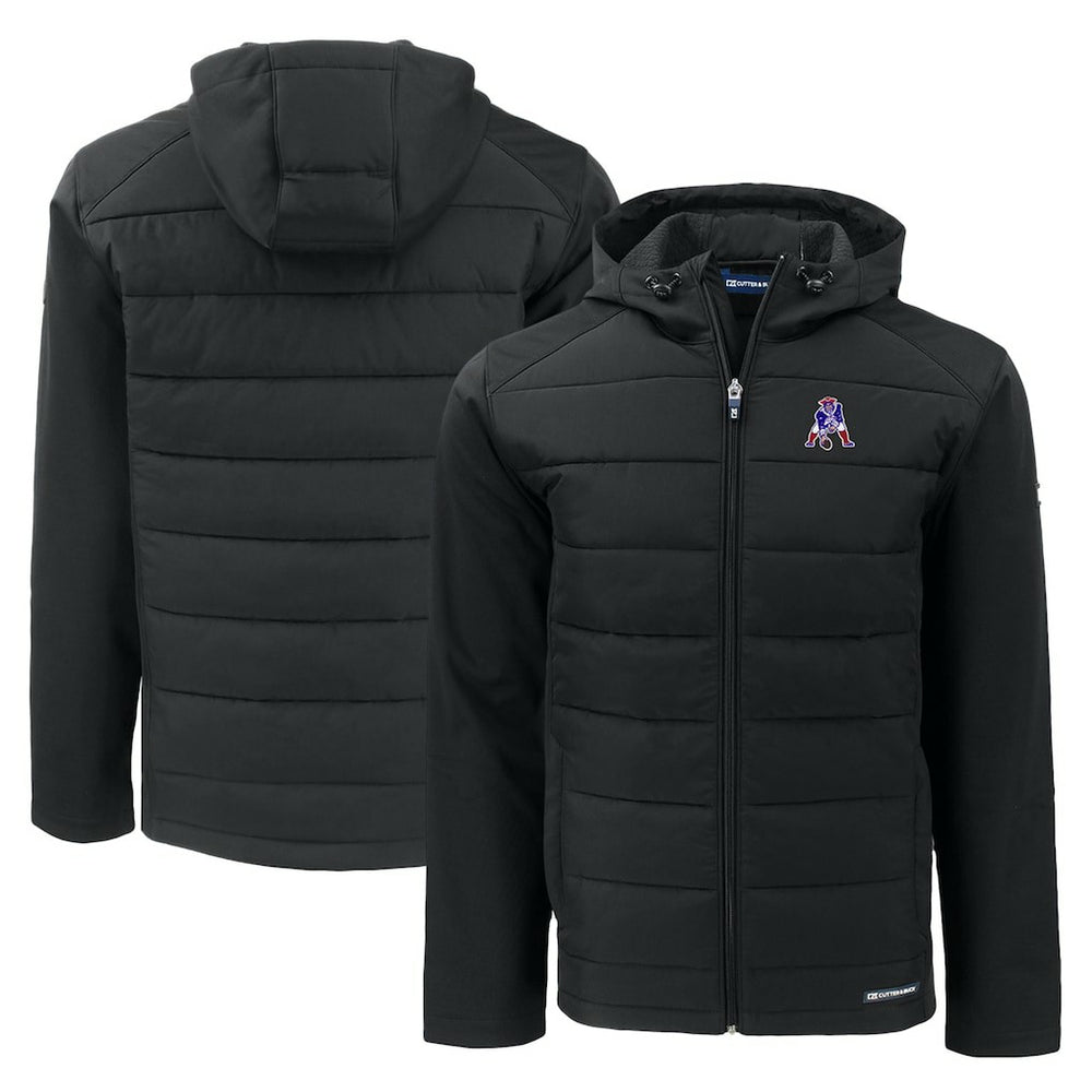 New England Patriots Cutter & Buck Throwback Evoke Hybrid Eco Softshell Recycled Full-Zip Hoodie Jacket Black | NFL