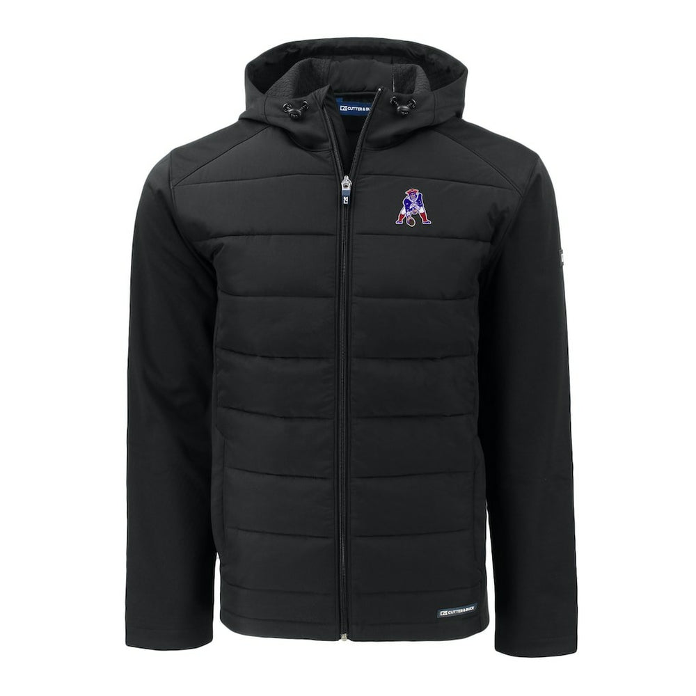 New England Patriots Cutter & Buck Throwback Evoke Hybrid Eco Softshell Recycled Full-Zip Hoodie Jacket Black | NFL