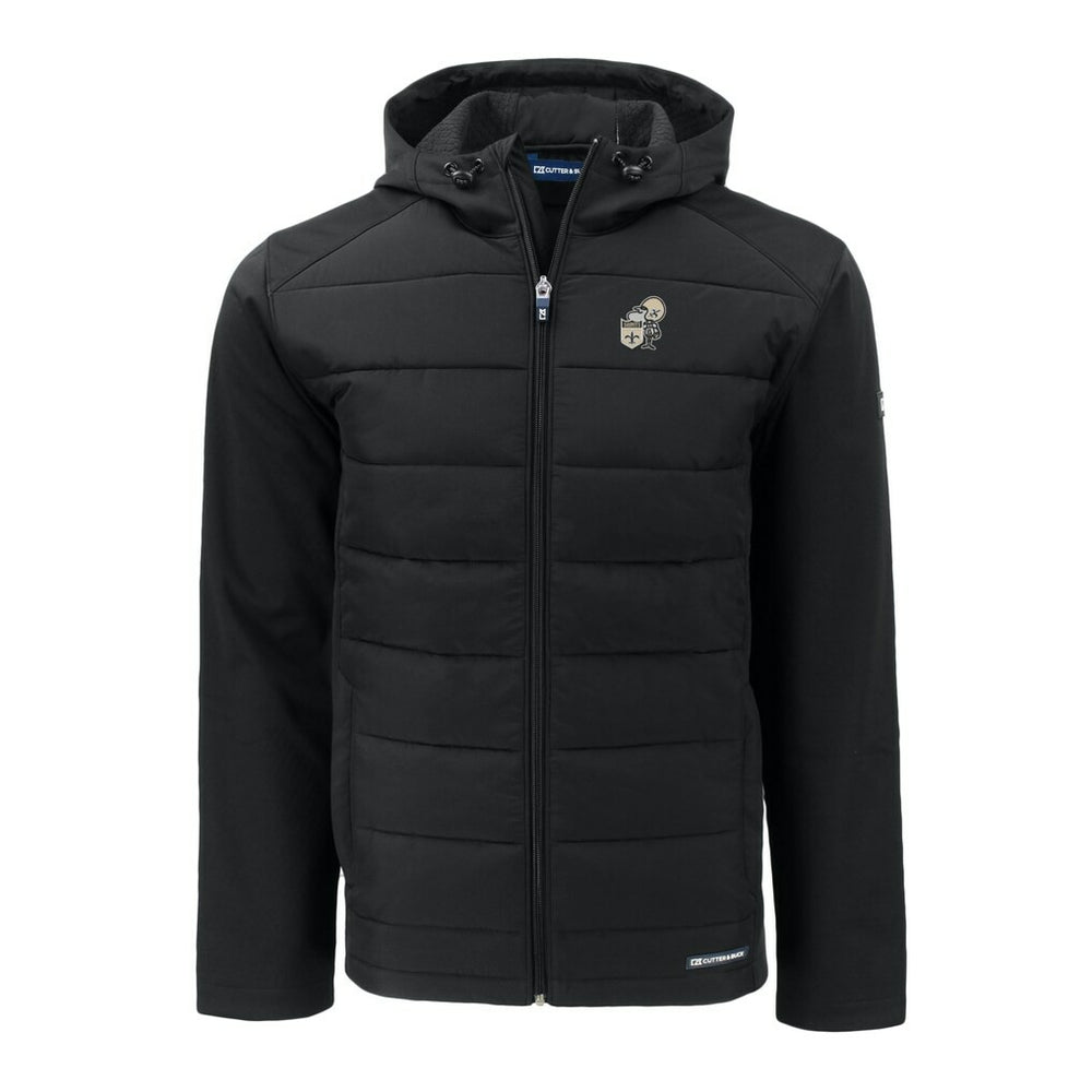New Orleans Saints Cutter & Buck Throwback Evoke Hybrid Eco Softshell Recycled Full-Zip Hoodie Jacket Black | NFL