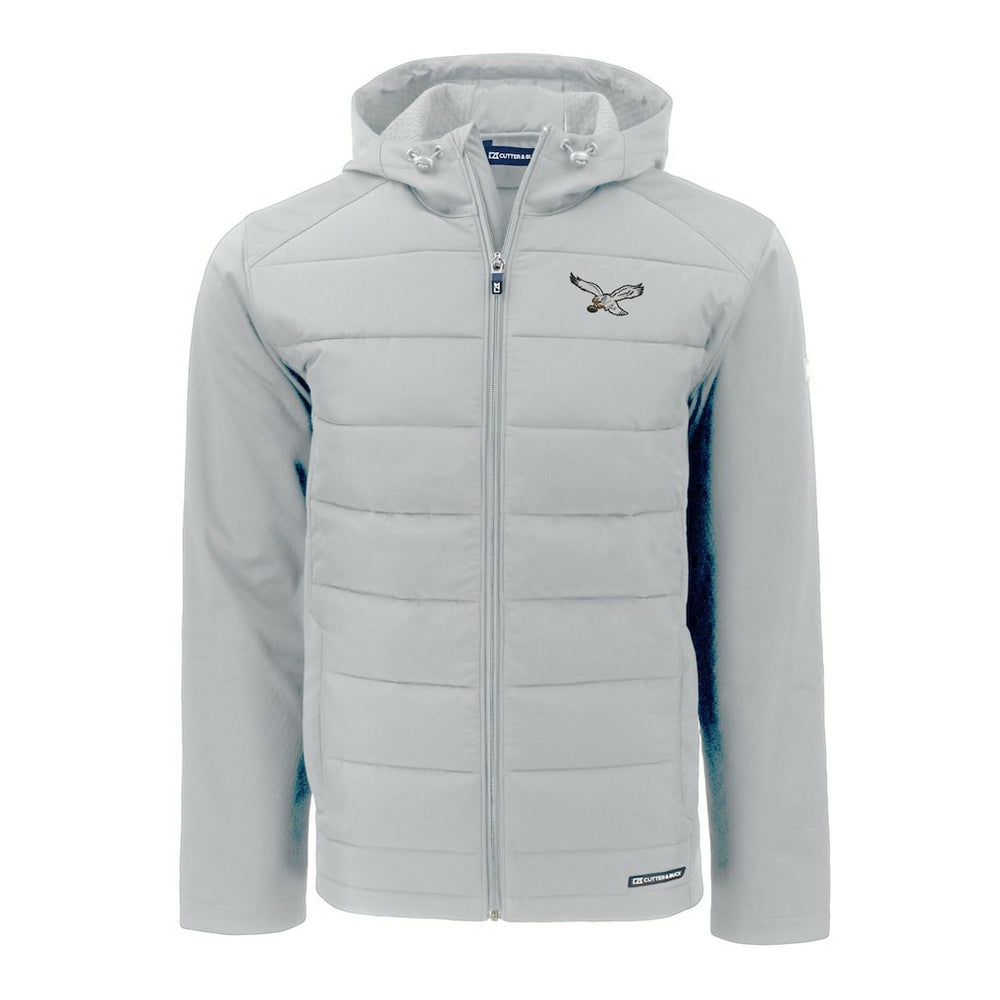 Philadelphia Eagles Cutter & Buck Throwback Evoke Hybrid Eco Softshell Recycled Full-Zip Hoodie Jacket Gray | NFL