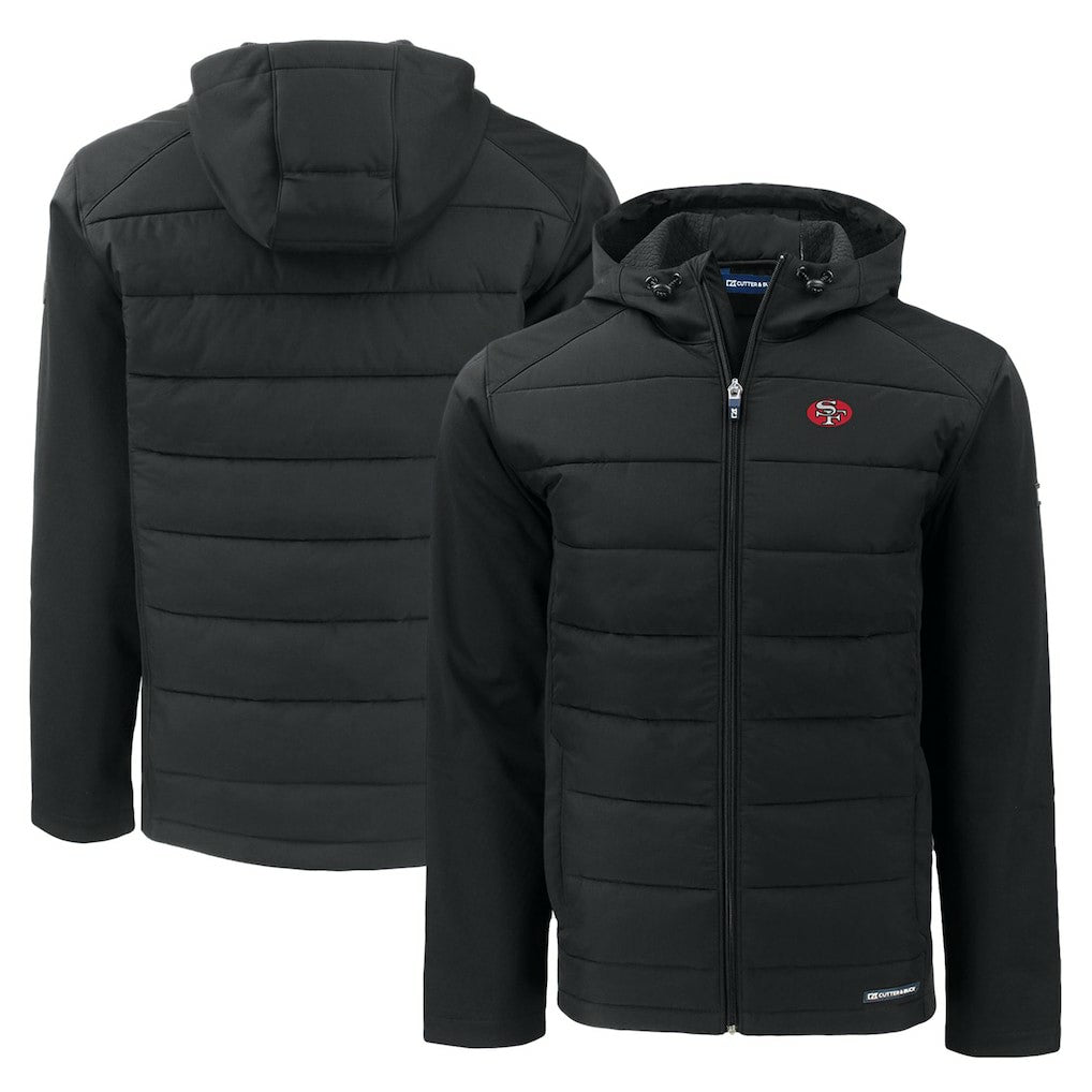 San Francisco 49ers Cutter & Buck Throwback Evoke Hybrid Eco Softshell Recycled Full-Zip Hoodie Jacket Black | NFL