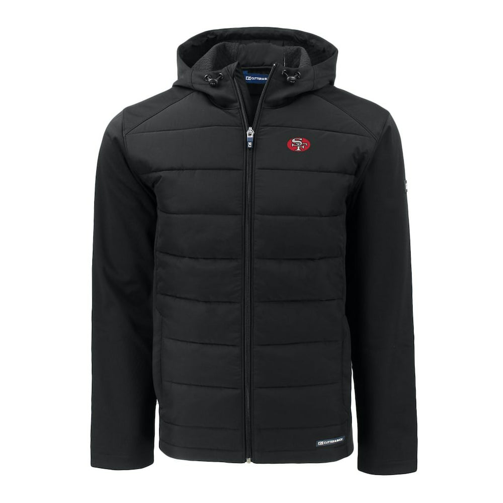 San Francisco 49ers Cutter & Buck Throwback Evoke Hybrid Eco Softshell Recycled Full-Zip Hoodie Jacket Black | NFL