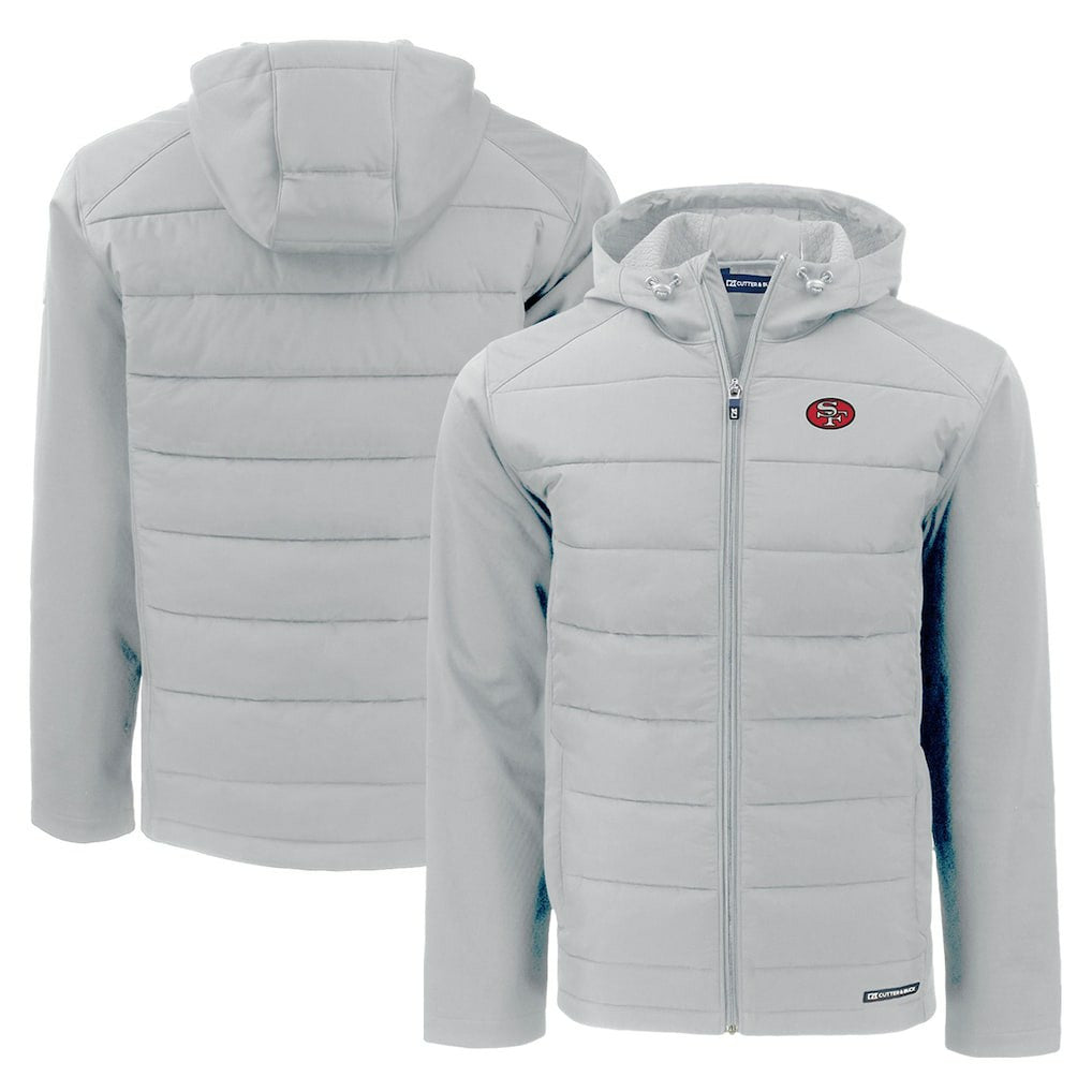San Francisco 49ers Cutter & Buck Throwback Evoke Hybrid Eco Softshell Recycled Full-Zip Hoodie Jacket Gray | NFL