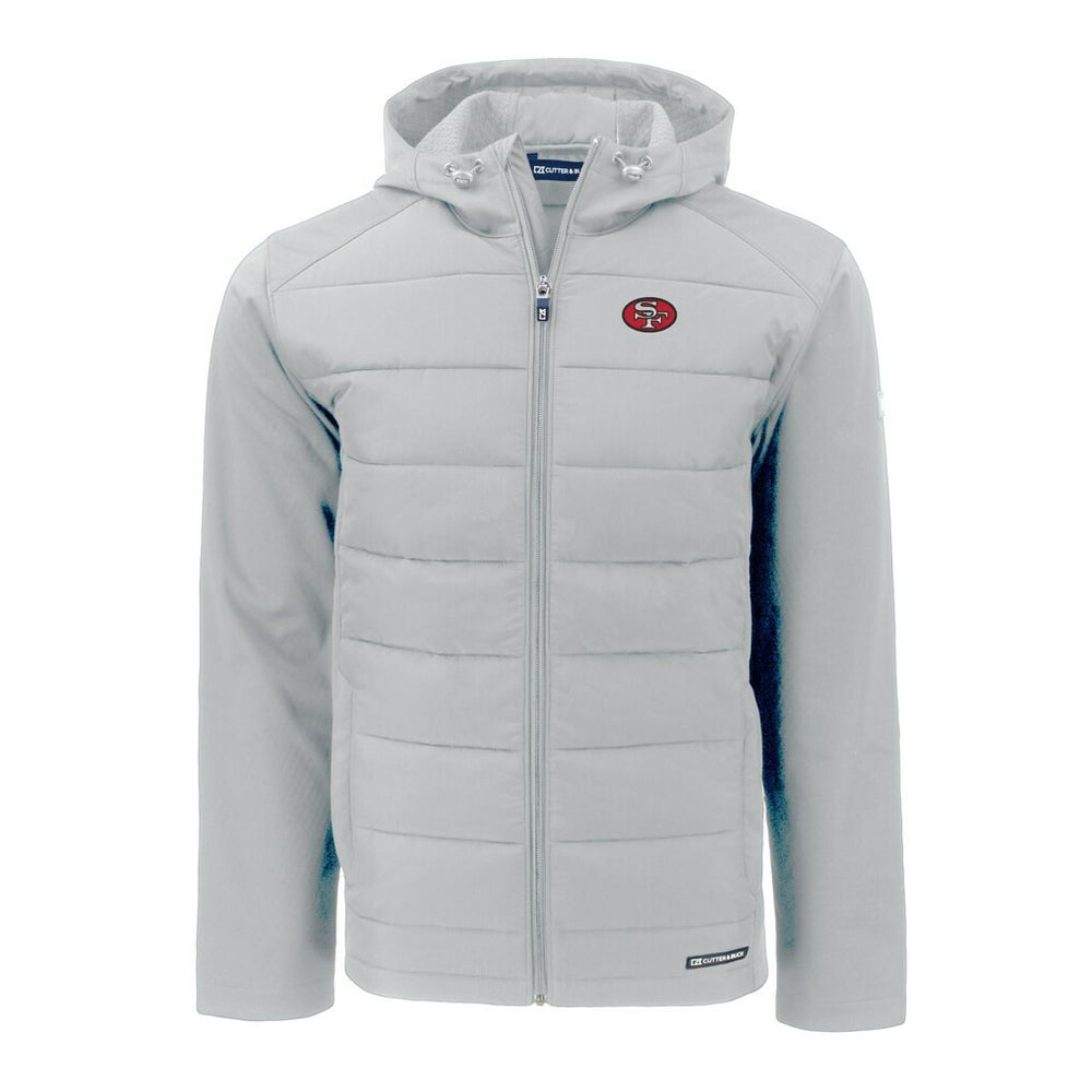 San Francisco 49ers Cutter & Buck Throwback Evoke Hybrid Eco Softshell Recycled Full-Zip Hoodie Jacket Gray | NFL