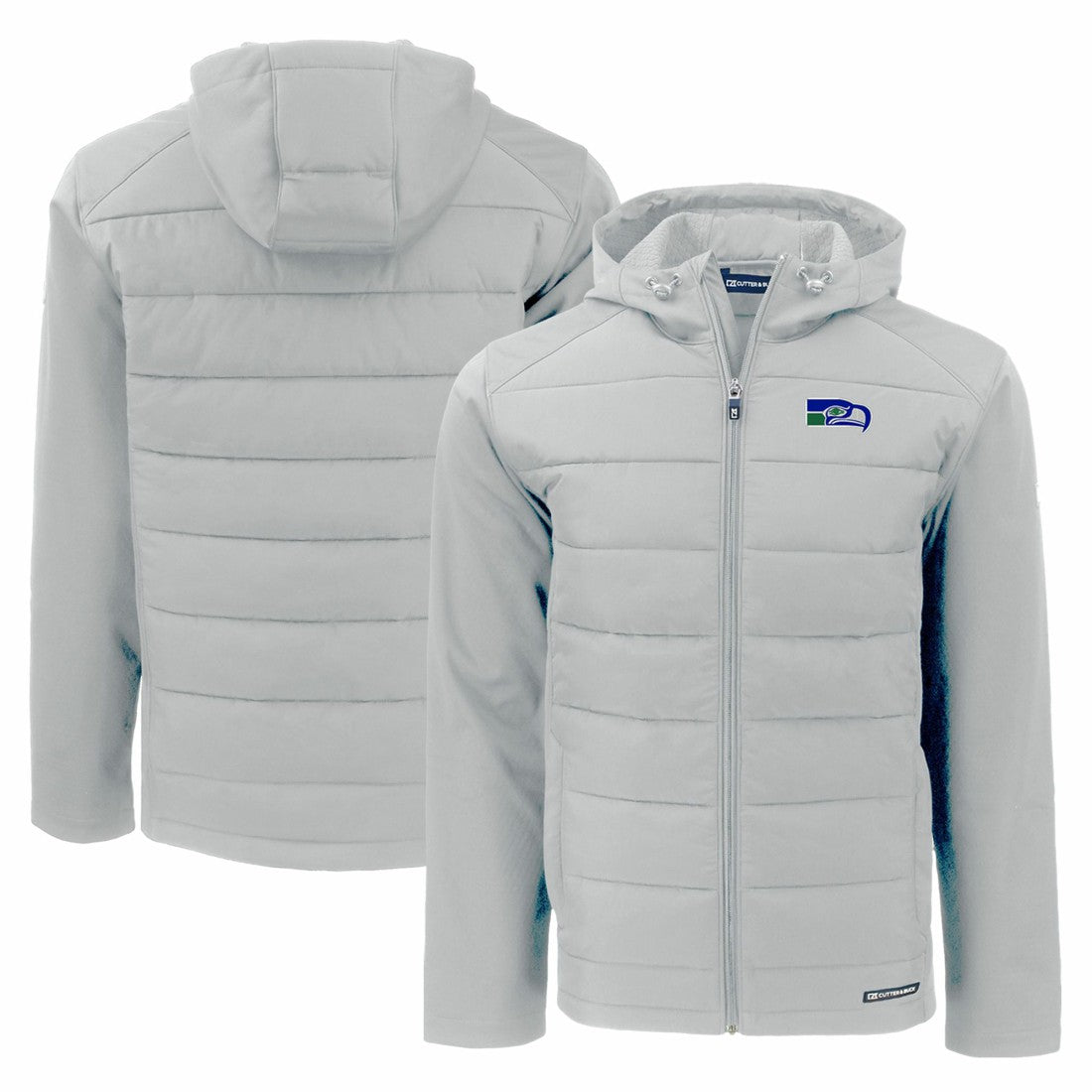 Seattle Seahawks Cutter & Buck Throwback Evoke Hybrid Eco Softshell Recycled Full-Zip Hoodie Jacket Gray | NFL