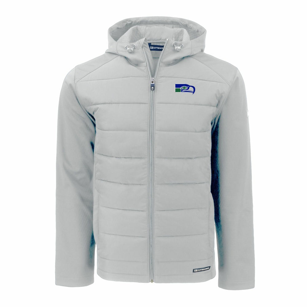 Seattle Seahawks Cutter & Buck Throwback Evoke Hybrid Eco Softshell Recycled Full-Zip Hoodie Jacket Gray | NFL