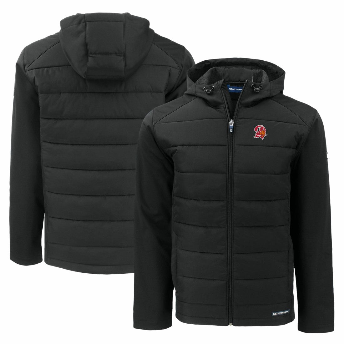 Tampa Bay Buccaneers Cutter & Buck Throwback Evoke Hybrid Eco Softshell Recycled Full-Zip Hoodie Jacket Black | NFL