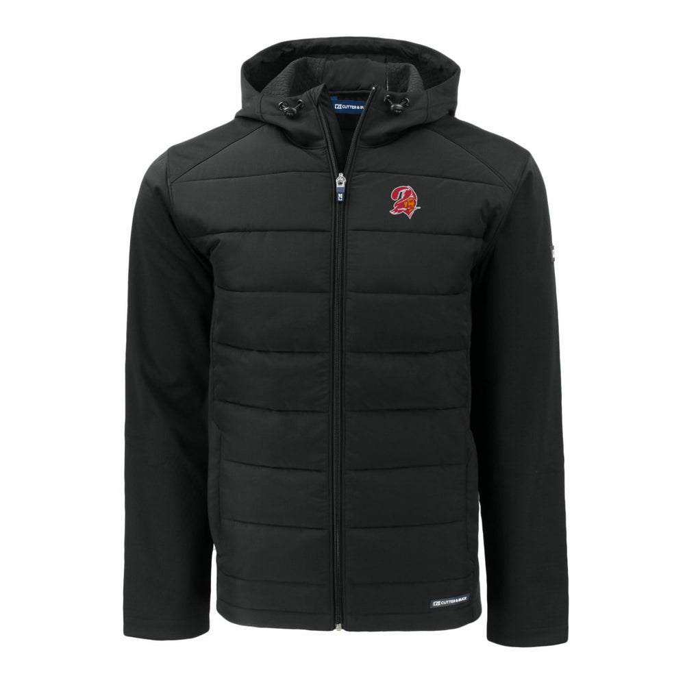 Tampa Bay Buccaneers Cutter & Buck Throwback Evoke Hybrid Eco Softshell Recycled Full-Zip Hoodie Jacket Black | NFL