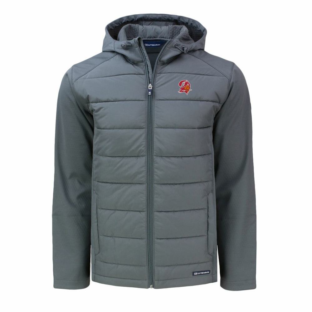 Tampa Bay Buccaneers Cutter & Buck Throwback Evoke Hybrid Eco Softshell Recycled Full-Zip Hoodie Jacket Gray | NFL