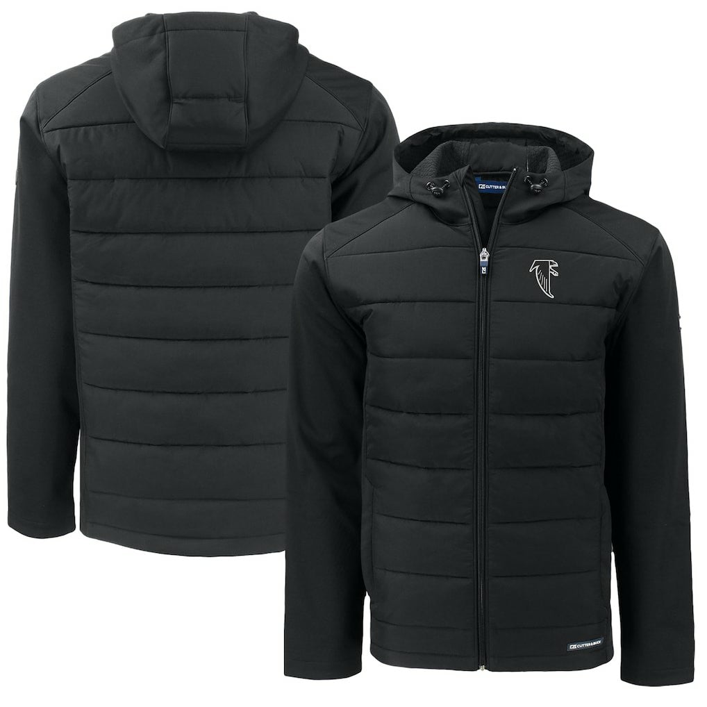 Atlanta Falcons Cutter & Buck Throwback Big & Tall Evoke Hybrid Eco Softshell Recycled Full-Zip Jacket Black | NFL
