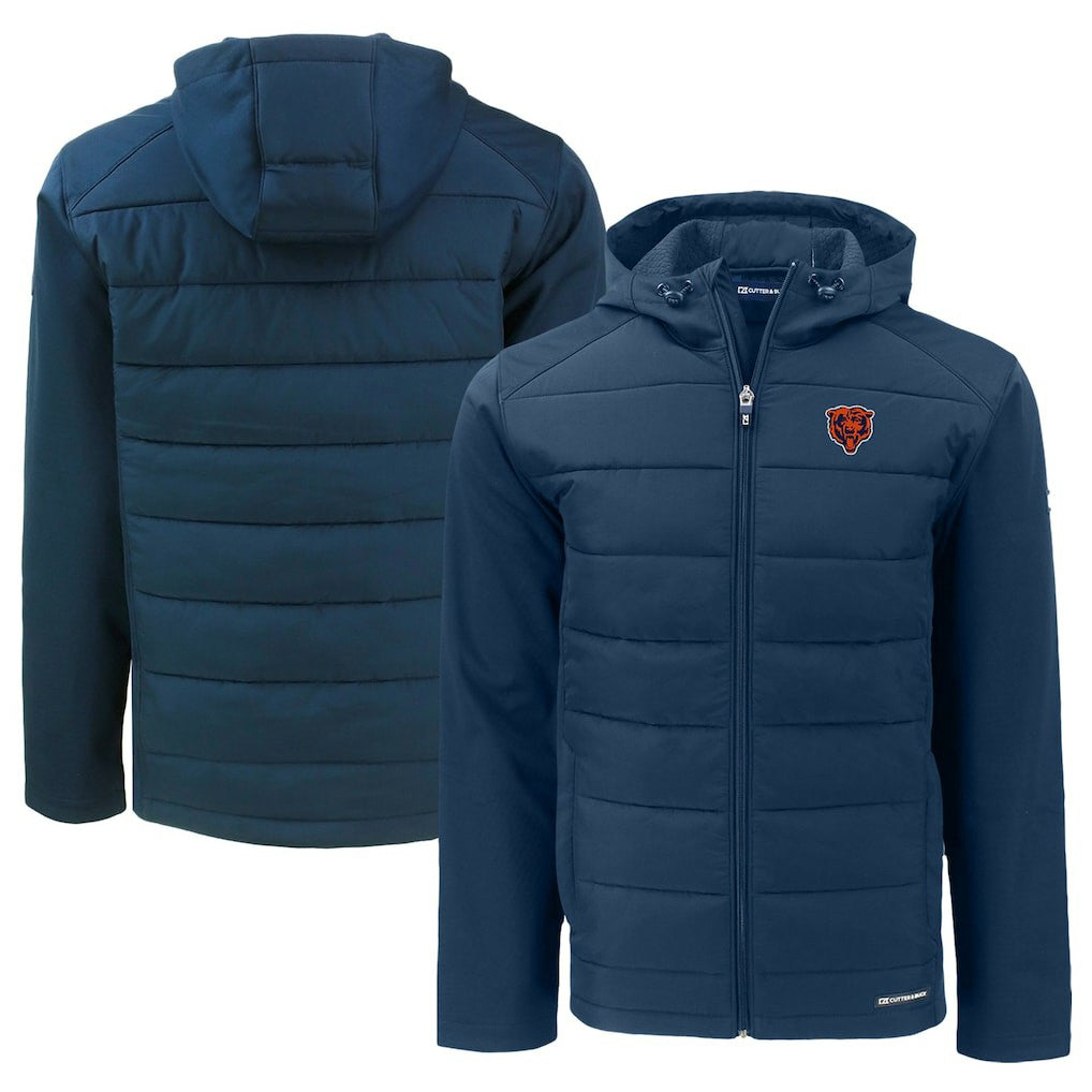 Chicago Bears Cutter & Buck Throwback Big & Tall Evoke Hybrid Eco Softshell Recycled Full-Zip Jacket Navy | NFL