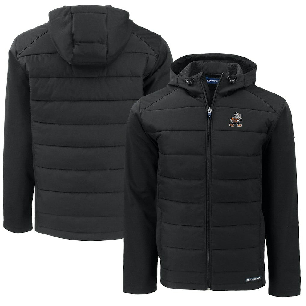 Cleveland Browns Cutter & Buck Throwback Big & Tall Evoke Hybrid Eco Softshell Recycled Full-Zip Jacket Black | NFL