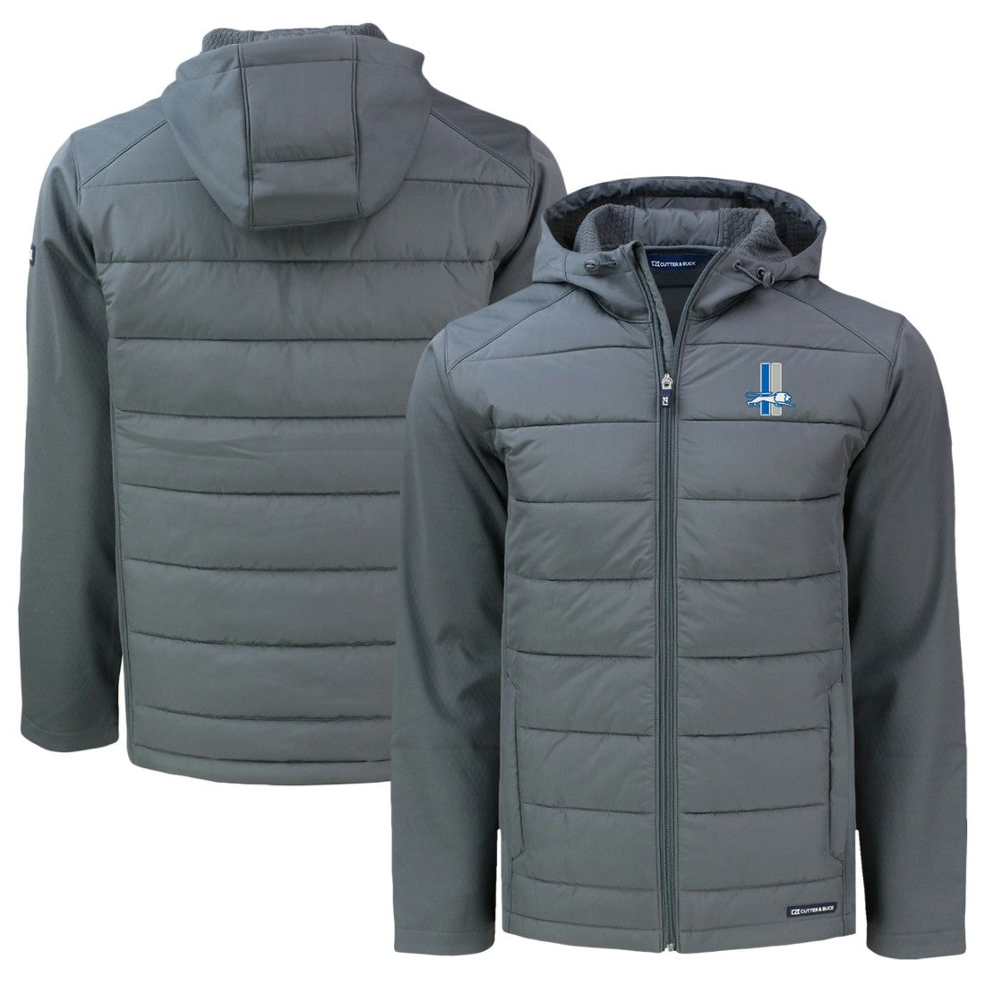 Detroit Lions Cutter & Buck Throwback Big & Tall Evoke Hybrid Eco Softshell Recycled Full-Zip Hoodie Gray | NFL