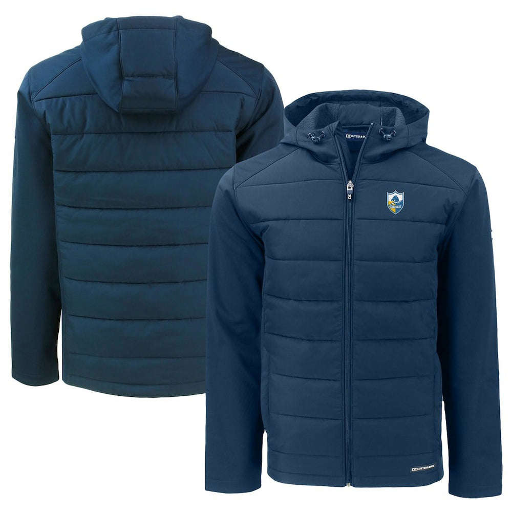Los Angeles Chargers Cutter & Buck Throwback Big & Tall Evoke Hybrid Eco Softshell Recycled Full-Zip Hoodie Navy | NFL