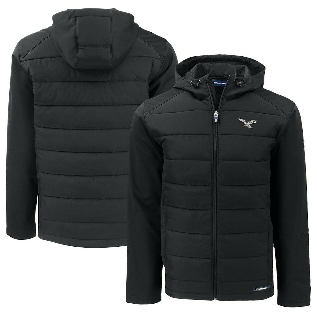 Philadelphia Eagles Cutter & Buck Throwback Big & Tall Evoke Hybrid Eco Softshell Recycled Full-Zip Hoodie Black | NFL