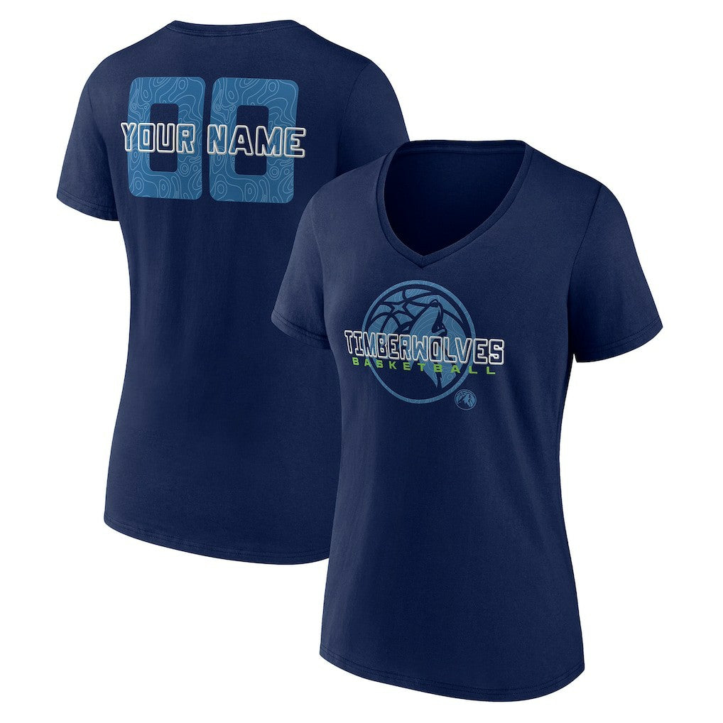 Minnesota Timberwolves Women's Stellar Personalized Name & Number V-Neck T-Shirt Navy - NBA