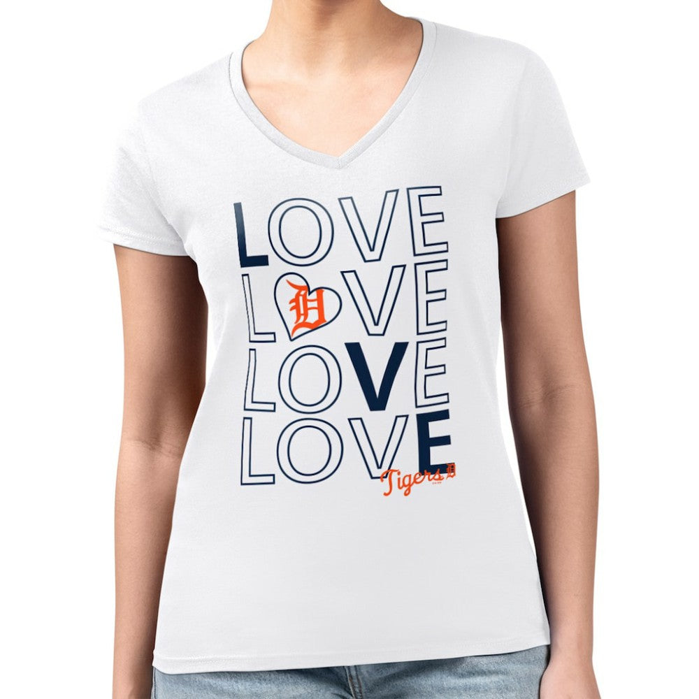 Detroit Tigers G-III 4Her by Carl Banks Women's Super-Slim Fit Lightweight Love Graphic Team V-Neck T-Shirt - MLB