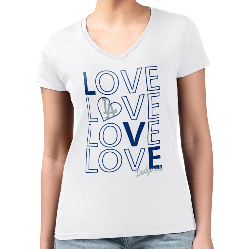 Los Angeles Dodgers G-III 4Her by Carl Banks Women's Super-Slim Fit Lightweight Love Graphic Team V-Neck T-Shirt - MLB