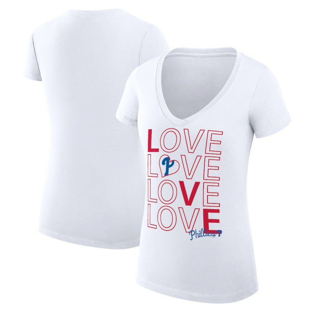 Philadelphia Phillies G-III 4Her by Carl Banks Women's Super-Slim Fit Lightweight Love Graphic Team V-Neck T-Shirt - MLB