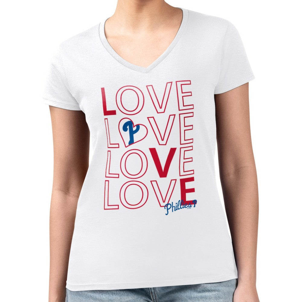 Philadelphia Phillies G-III 4Her by Carl Banks Women's Super-Slim Fit Lightweight Love Graphic Team V-Neck T-Shirt - MLB