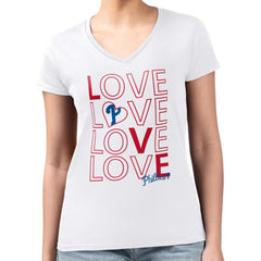 Philadelphia Phillies G-III 4Her by Carl Banks Women's Super-Slim Fit Lightweight Love Graphic Team V-Neck T-Shirt - MLB
