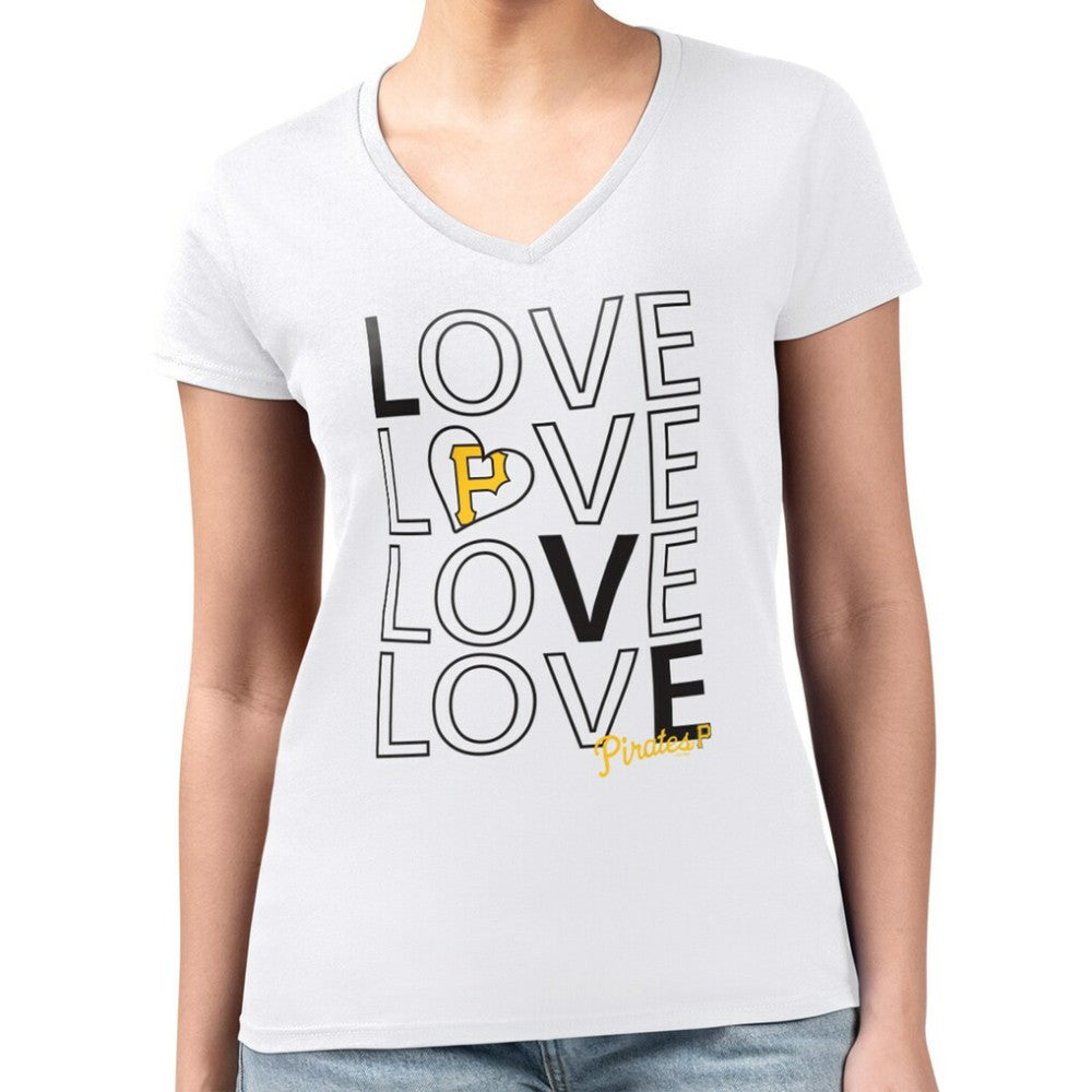 Pittsburgh Pirates G-III 4Her by Carl Banks Women's Super-Slim Fit Lightweight Love Graphic Team V-Neck T-Shirt - MLB