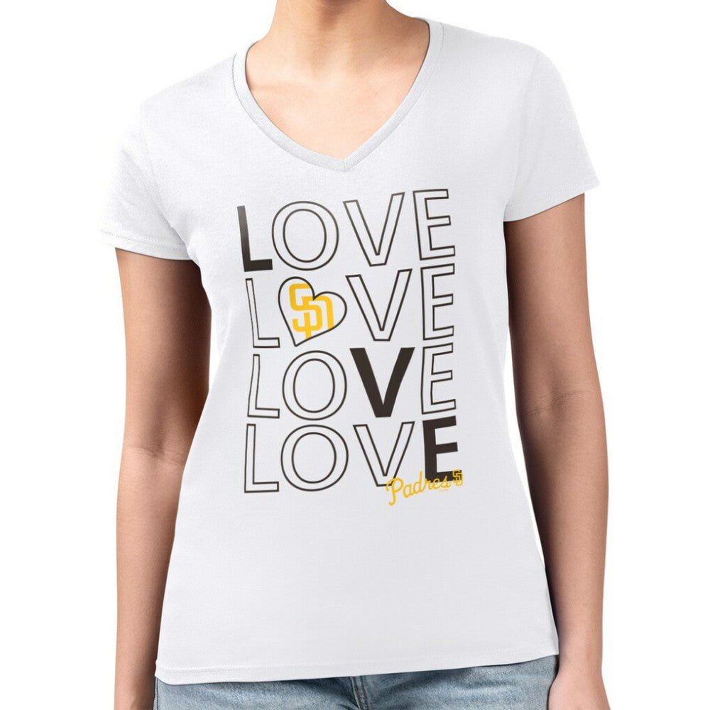 San Diego Padres G-III 4Her by Carl Banks Women's Super-Slim Fit Lightweight Love Graphic Team V-Neck T-Shirt - MLB