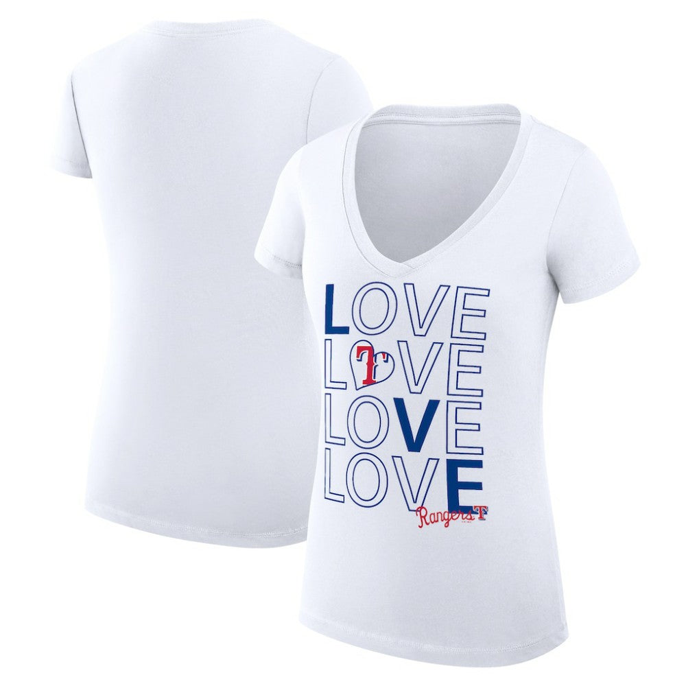 Texas Rangers G-III 4Her by Carl Banks Women's Super-Slim Fit Lightweight Love Graphic Team V-Neck T-Shirt - MLB