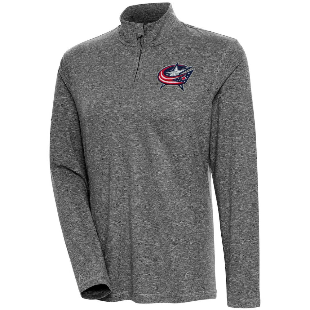 Columbus Blue Jackets Antigua Women's Confront Quarter-Zip Pullover Top - Heather Black - NHL