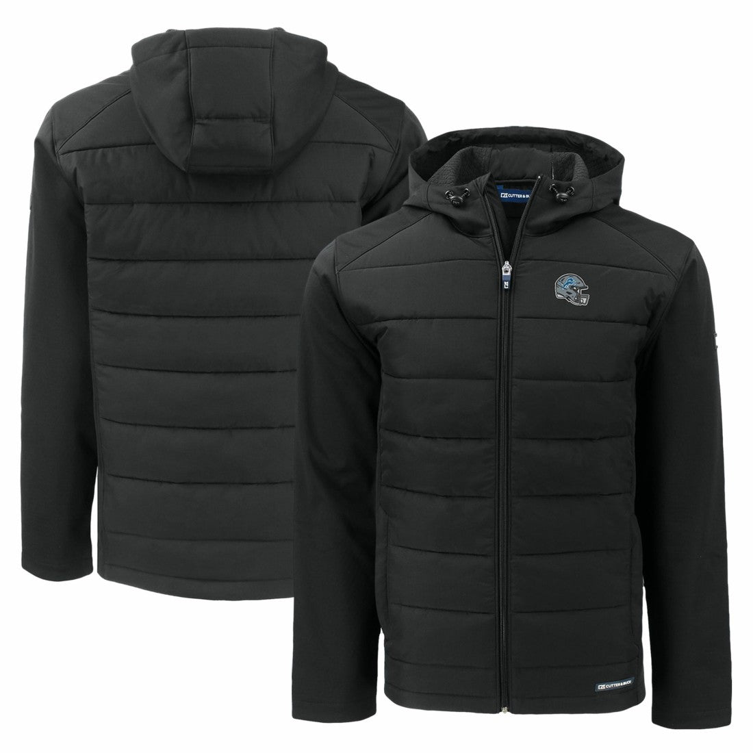 Detroit Lions Cutter & Buck Helmet Evoke Hybrid Eco Softshell Recycled Full-Zip Hoodie Jacket Black | NFL