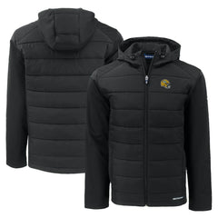 Green Bay Packers Cutter & Buck Helmet Evoke Hybrid Eco Softshell Recycled Full-Zip Hoodie Jacket Black | NFL