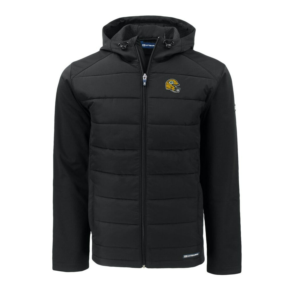 Green Bay Packers Cutter & Buck Helmet Evoke Hybrid Eco Softshell Recycled Full-Zip Hoodie Jacket Black | NFL