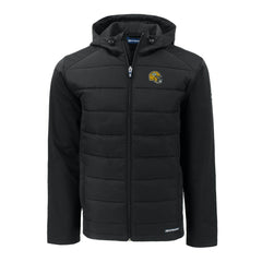 Green Bay Packers Cutter & Buck Helmet Evoke Hybrid Eco Softshell Recycled Full-Zip Hoodie Jacket Black | NFL