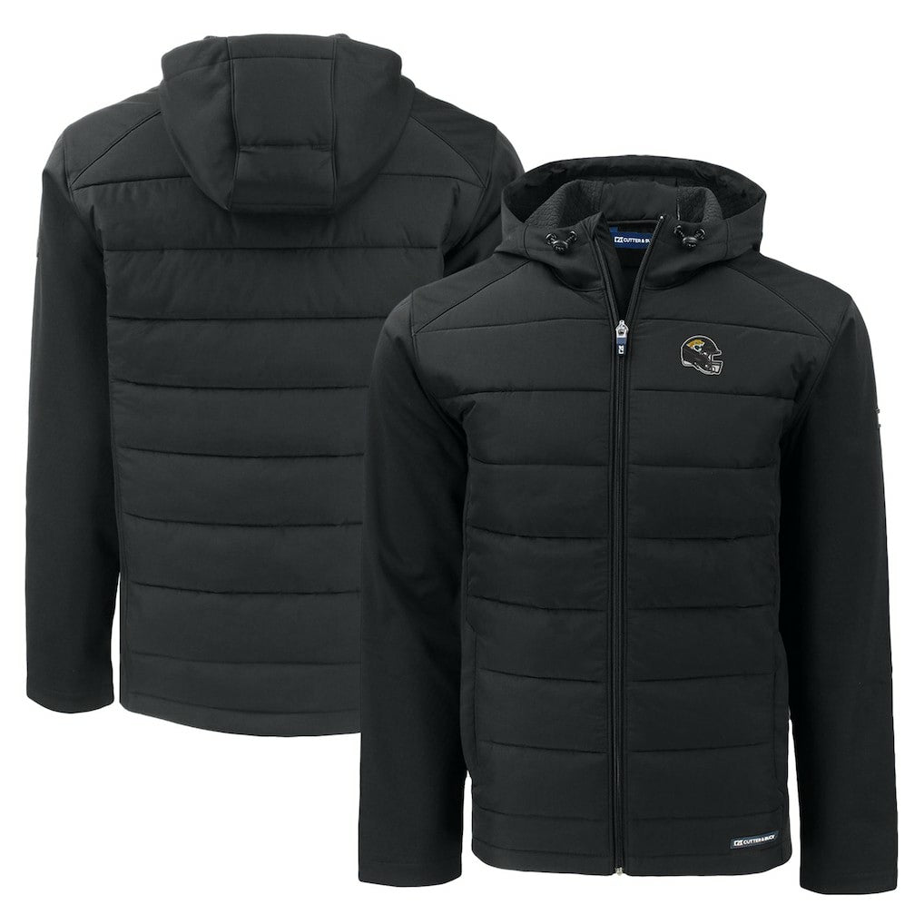Jacksonville Jaguars Cutter & Buck Helmet Evoke Hybrid Eco Softshell Recycled Full-Zip Hoodie Jacket Black | NFL