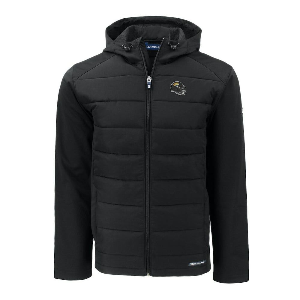 Jacksonville Jaguars Cutter & Buck Helmet Evoke Hybrid Eco Softshell Recycled Full-Zip Hoodie Jacket Black | NFL