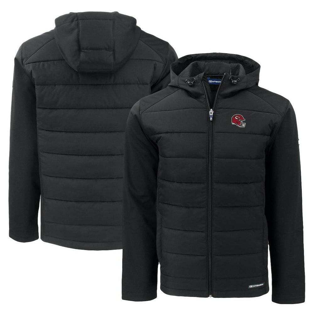 Kansas City Chiefs Cutter & Buck Helmet Evoke Hybrid Eco Softshell Recycled Full-Zip Hoodie Jacket Black | NFL