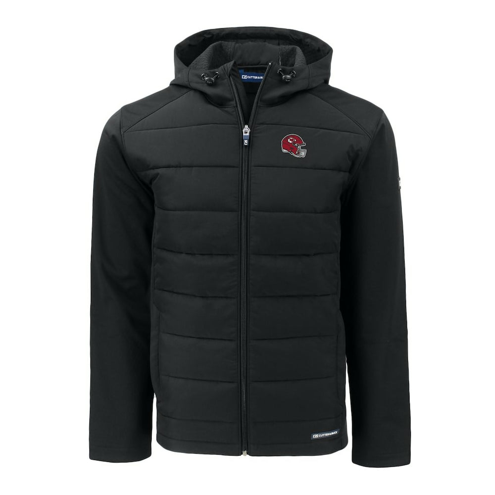 Kansas City Chiefs Cutter & Buck Helmet Evoke Hybrid Eco Softshell Recycled Full-Zip Hoodie Jacket Black | NFL