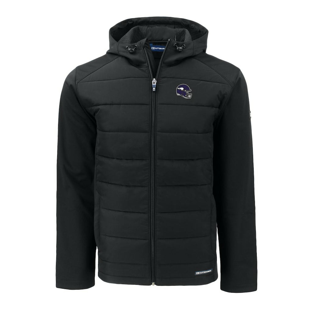 Minnesota Vikings Cutter & Buck Helmet Evoke Hybrid Eco Softshell Recycled Full-Zip Hoodie Jacket Black | NFL