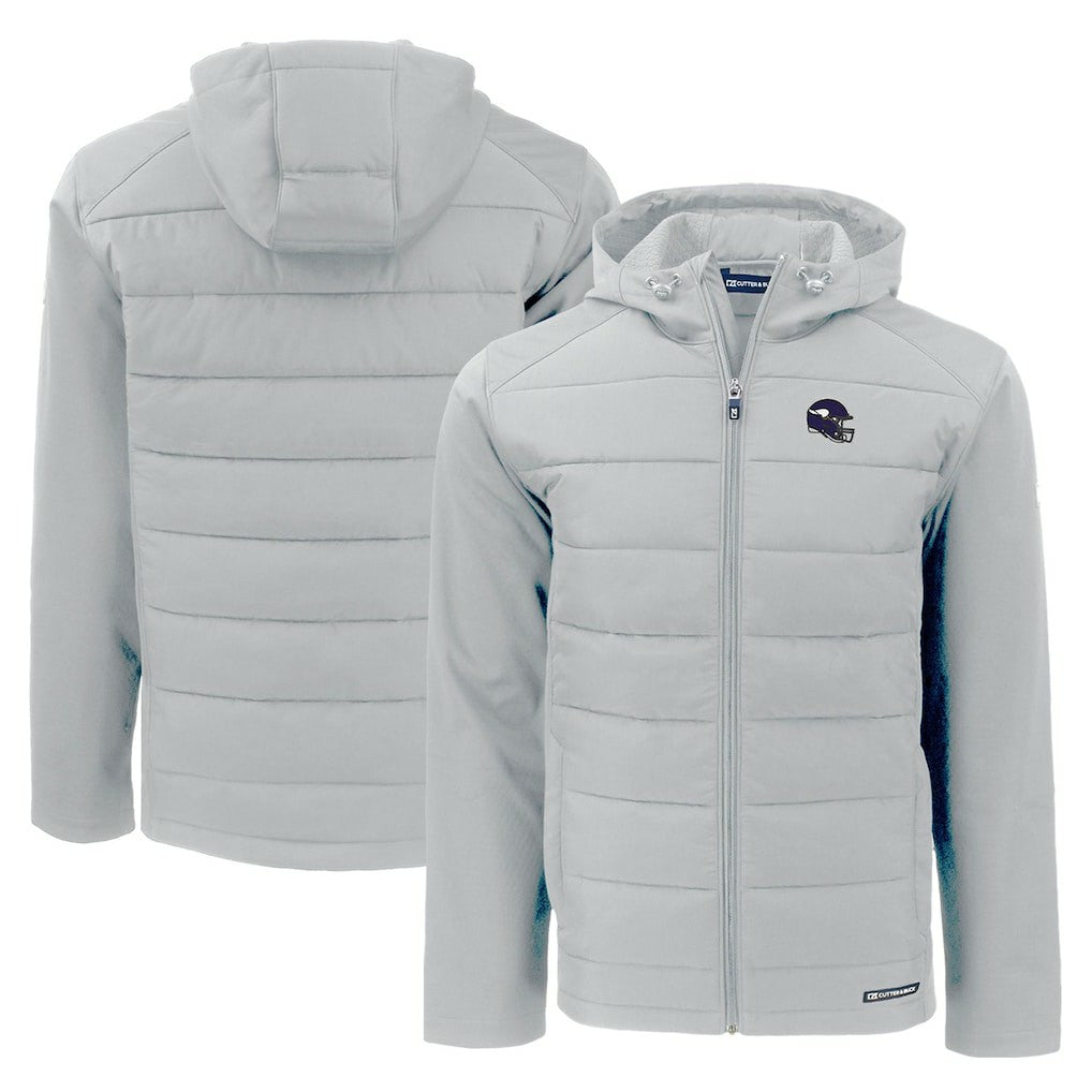 Minnesota Vikings Cutter & Buck Helmet Evoke Hybrid Eco Softshell Recycled Full-Zip Hoodie Jacket Gray | NFL