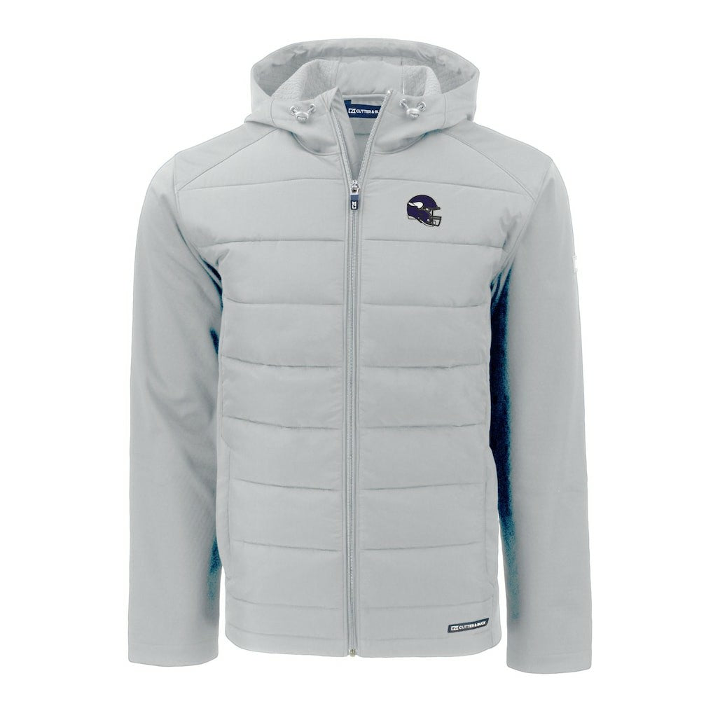 Minnesota Vikings Cutter & Buck Helmet Evoke Hybrid Eco Softshell Recycled Full-Zip Hoodie Jacket Gray | NFL