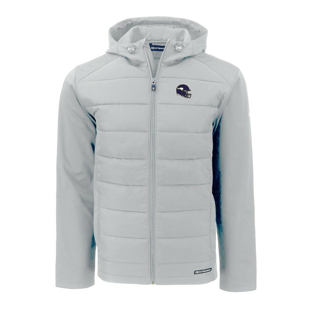 Minnesota Vikings Cutter & Buck Helmet Evoke Hybrid Eco Softshell Recycled Full-Zip Hoodie Jacket Gray | NFL