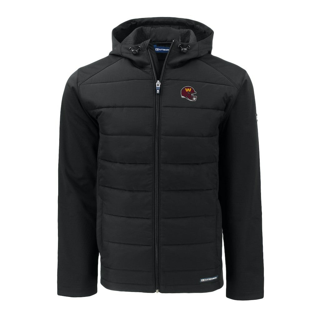 Washington Commanders Cutter & Buck Helmet Evoke Hybrid Eco Softshell Recycled Full-Zip Hoodie Jacket Black | NFL