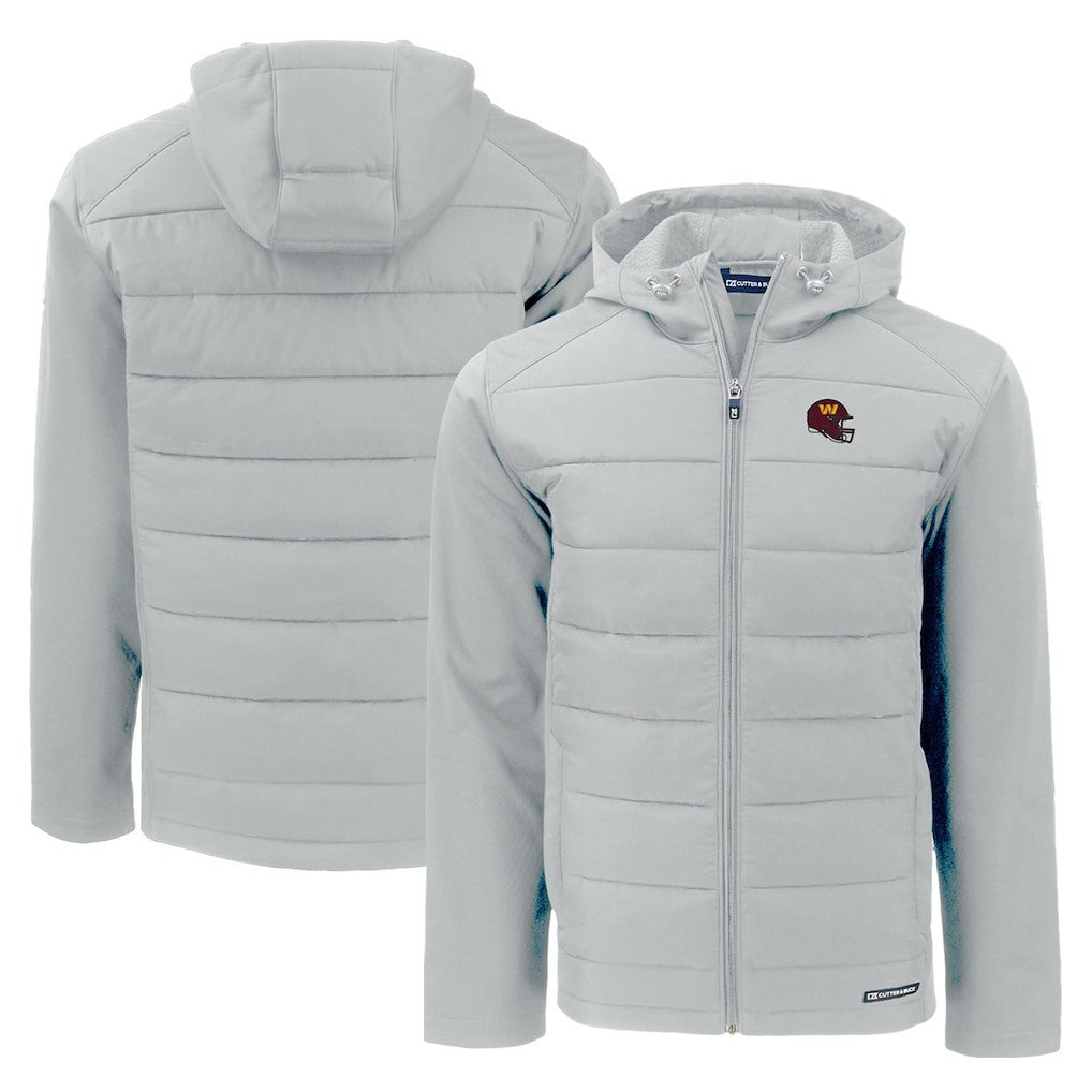 Washington Commanders Cutter & Buck Helmet Evoke Hybrid Eco Softshell Recycled Full-Zip Hoodie Jacket Gray | NFL